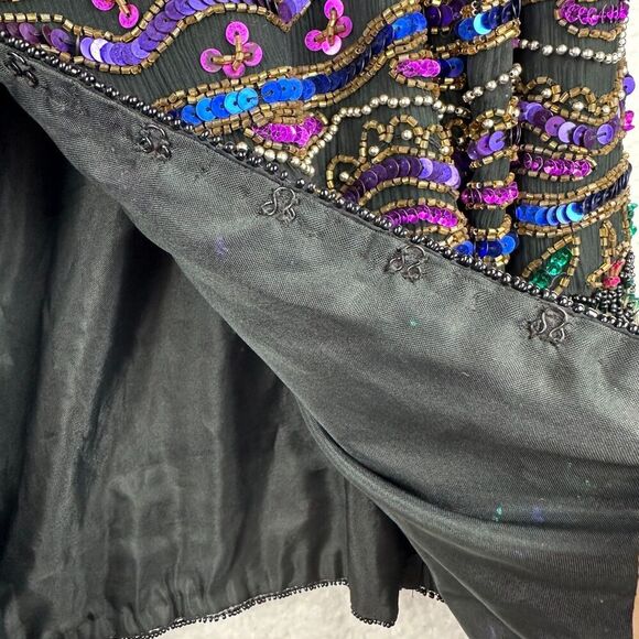 Papell Boutique Evening Vintage 100% Silk Beaded Sequin Jacket 14P Wedding Party - Picture 13 of 16
